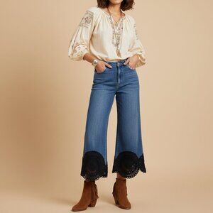 Stella McCartney Lace Hem Cropped Wide Leg Jeans Medium Wash Size 28